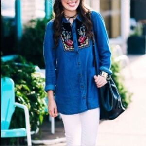 ✨Anthropologie Holding Horses Murrelet Floral Embroidered Western Denim Top✨
